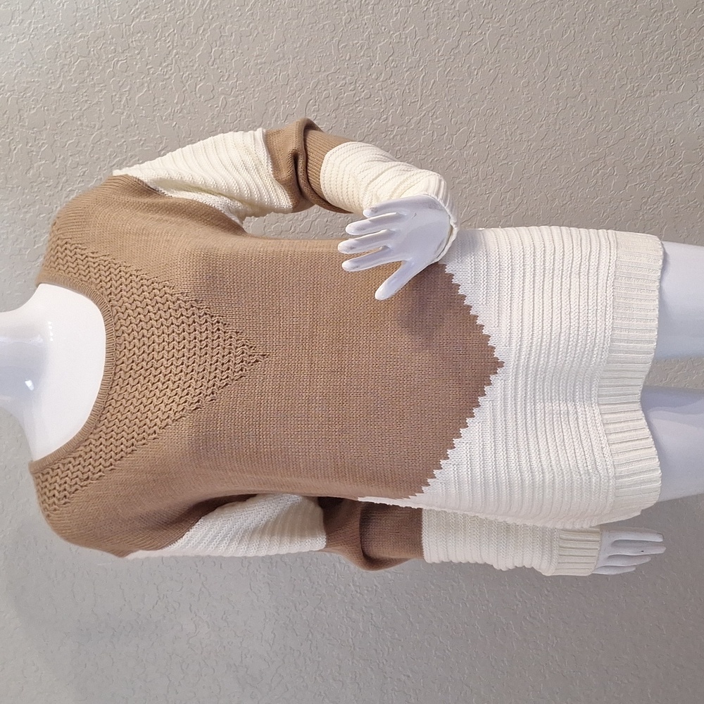 Shermie Tan and off white knit sweater